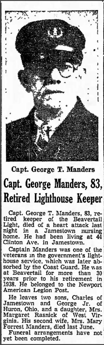Capt. George Manders, 83, Retired Lighthouse Keeper